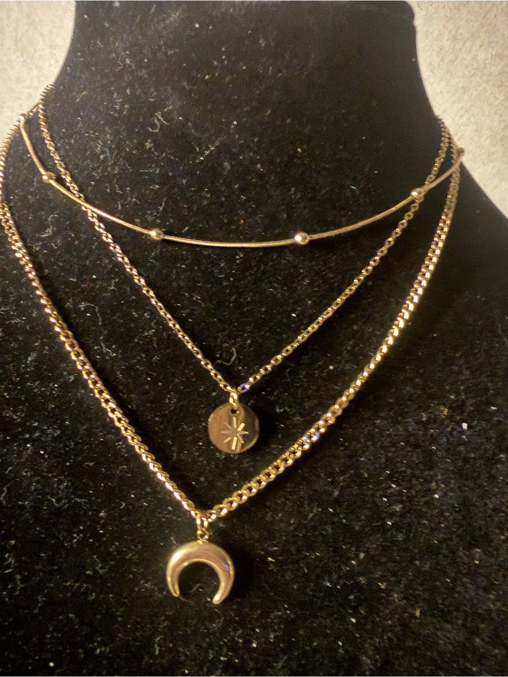 Gold Layered Crescent Moon & Star Pendant Necklace Set